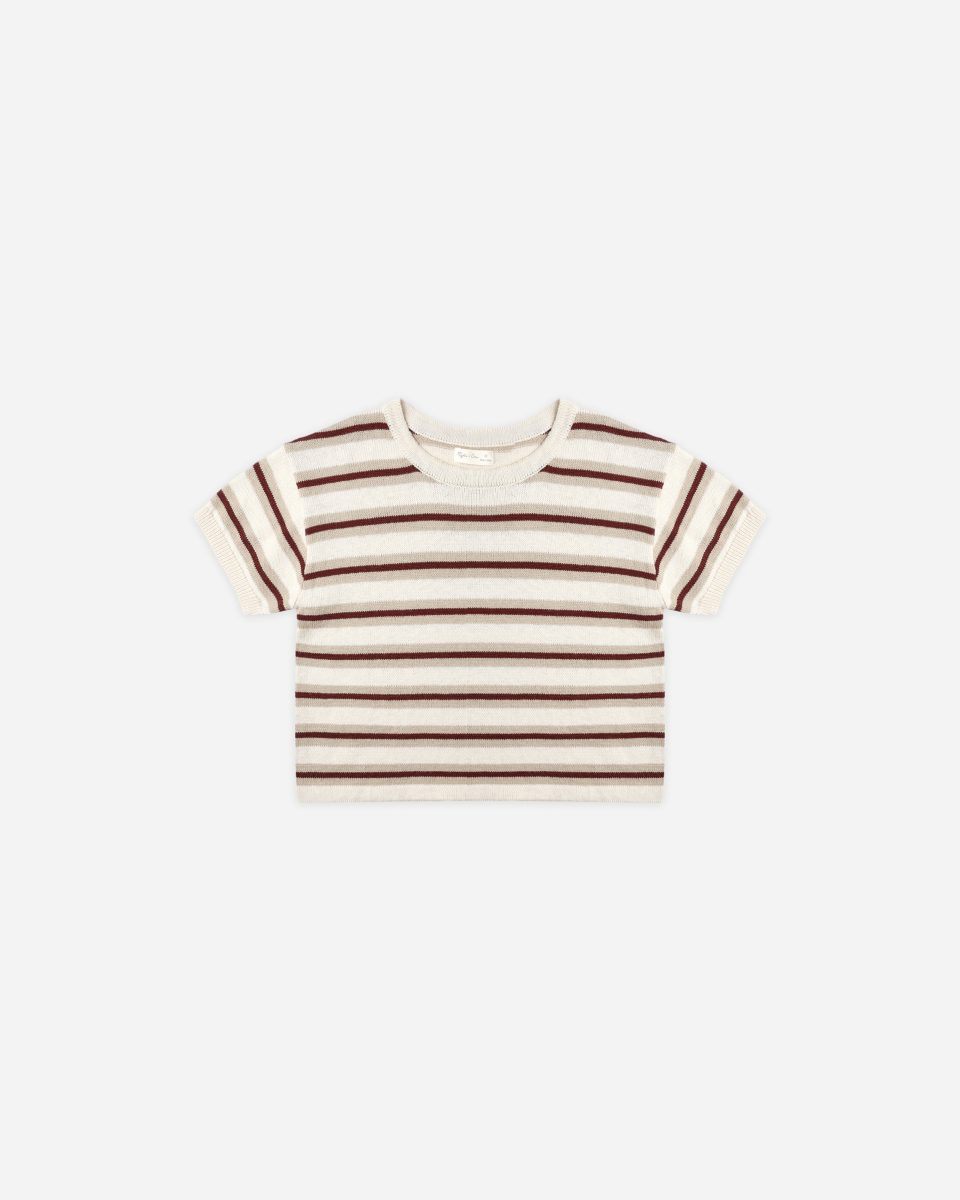 Boxy Crop Knit Tee || Autumn Stripe