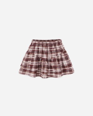 Tiered Mini Skirt || Burgundy Plaid