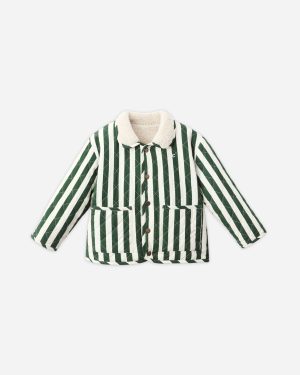 Quilted Winter Coat || Green Stripe