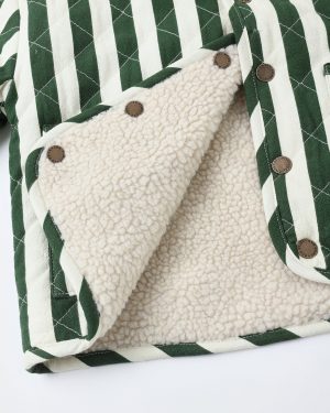 Quilted Winter Coat || Green Stripe
