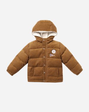 Cord Puffer Jacket || Golden
