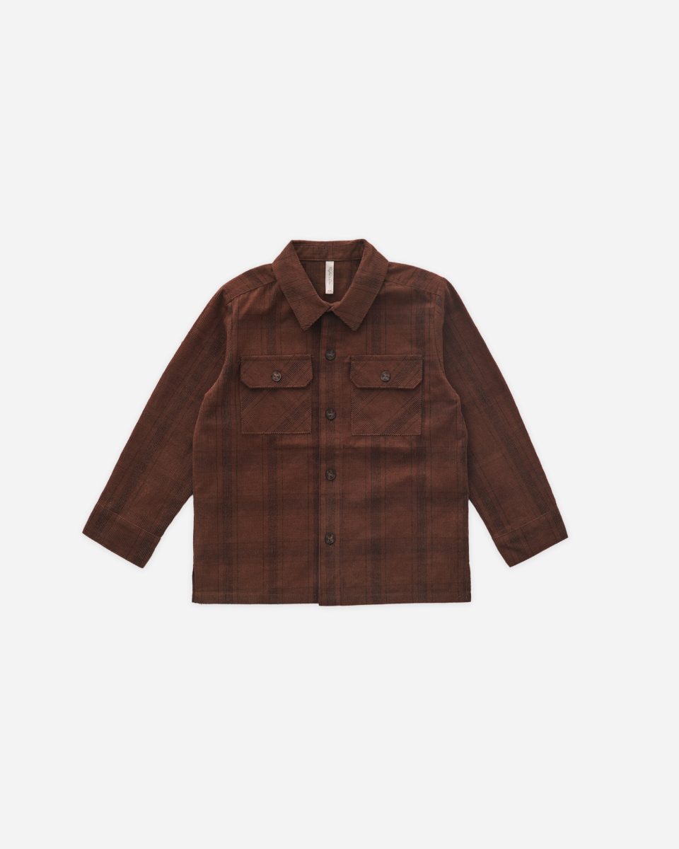 Pocketed Corduroy Shirt || Brown Plaid