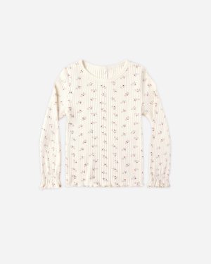 Ribbed Long Sleeve Top || Natural Ditsy