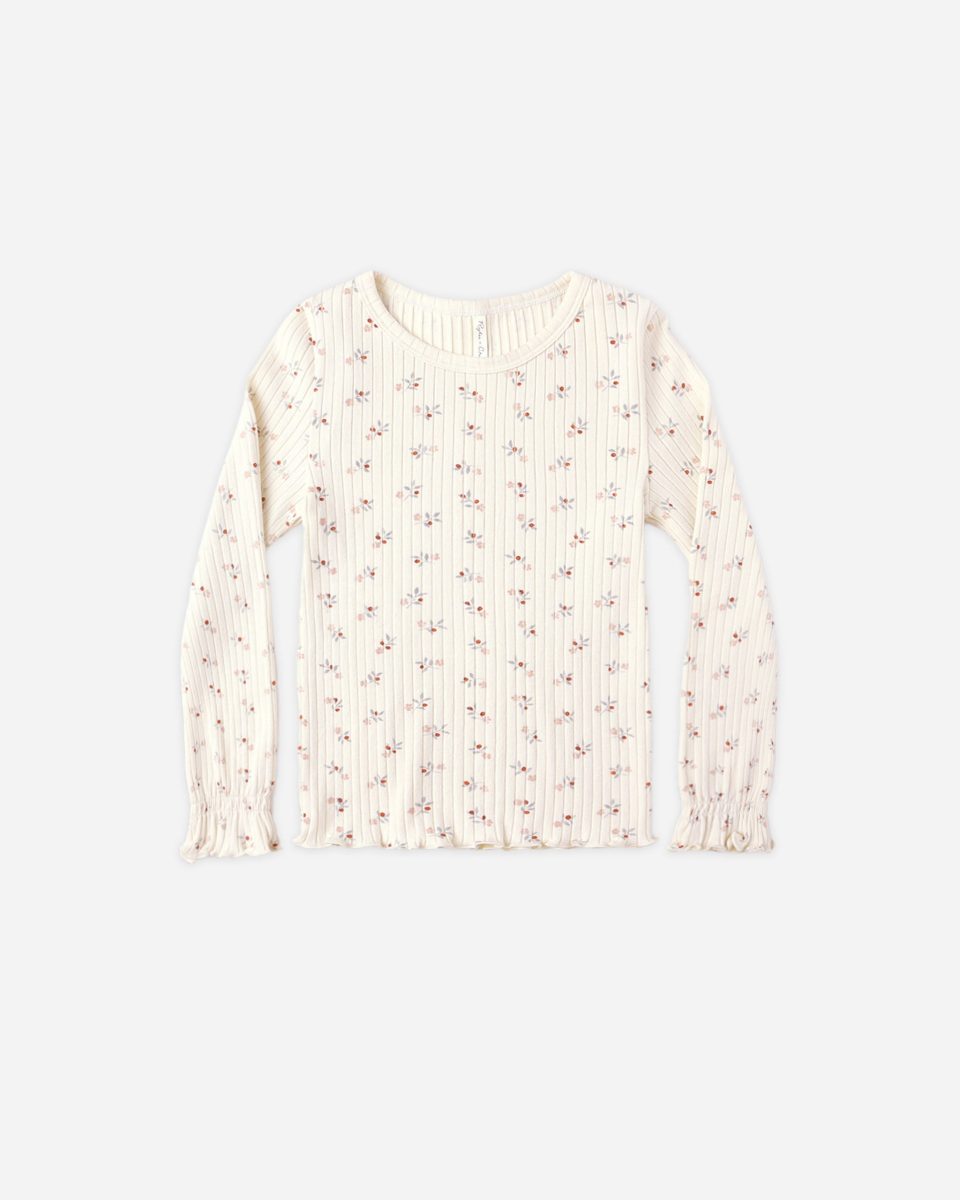 Ribbed Long Sleeve Top || Natural Ditsy
