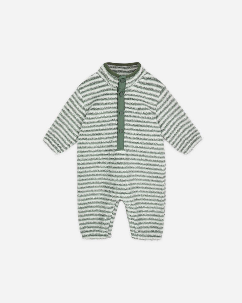 Fuzzy Winter Jumpsuit || Evergreen Stripe
