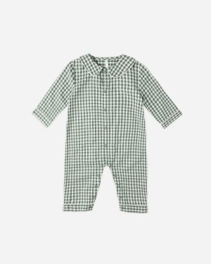 Baby Pajama Romper || Evergreen Gingham