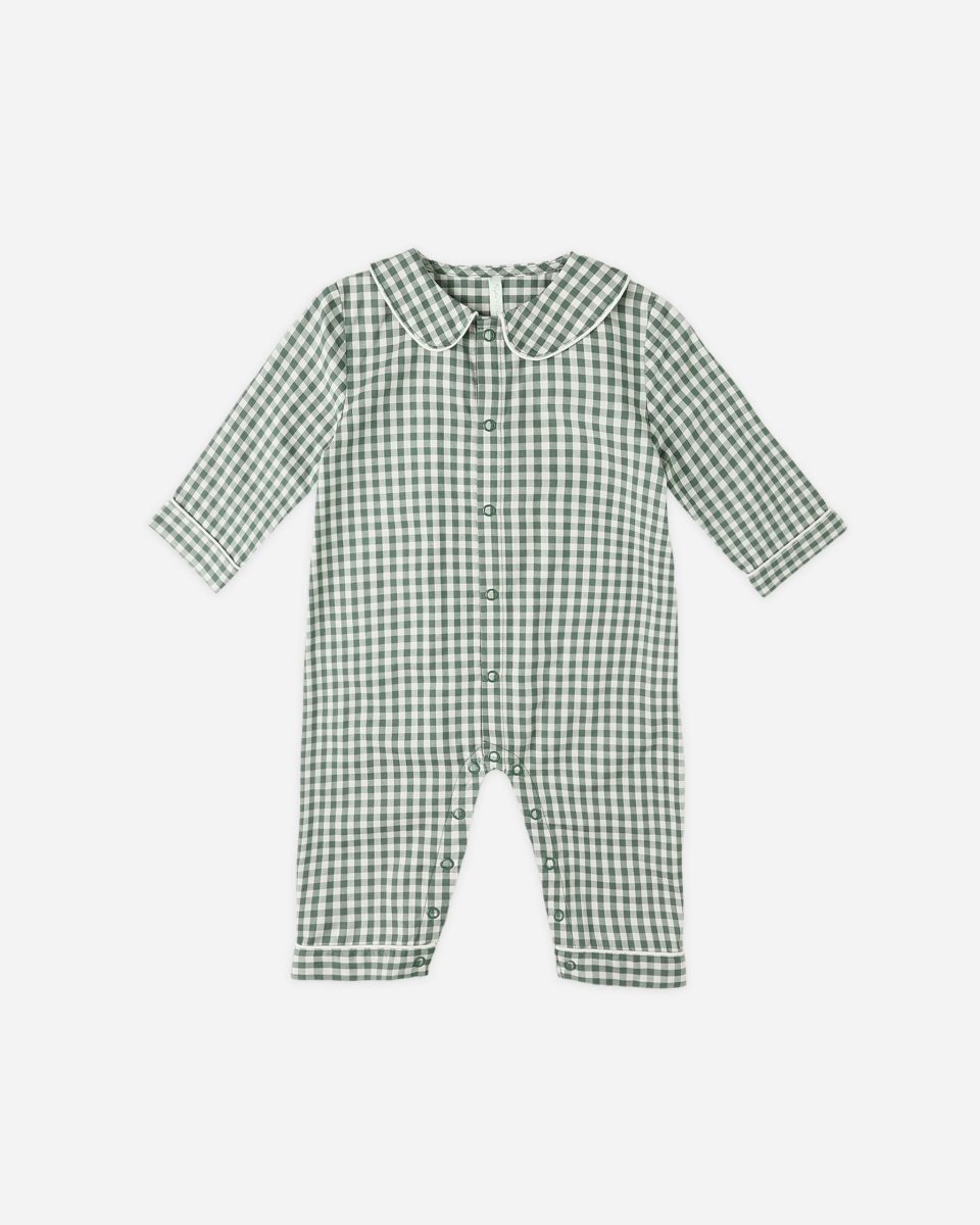 Baby Pajama Romper || Evergreen Gingham