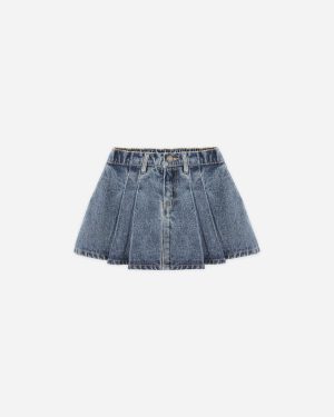Pleated Denim Skirt || Indigo Denim