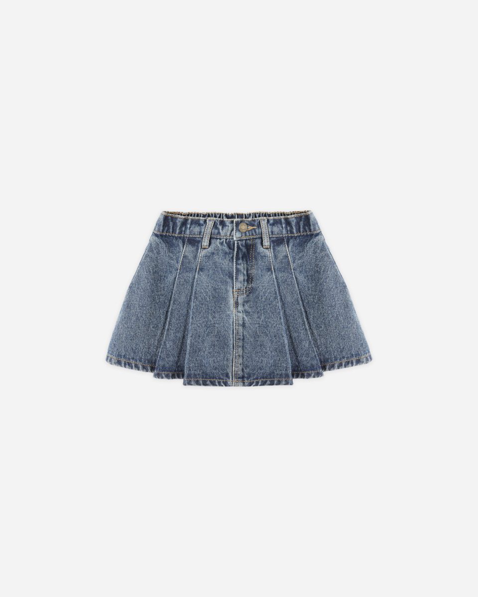 Pleated Denim Skirt || Indigo Denim