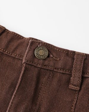 Pleated Denim Skirt || Washed Brown