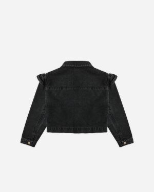 Ruffle Denim Jacket || Washed Black
