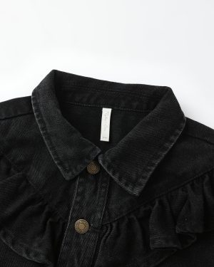 Ruffle Denim Jacket || Washed Black