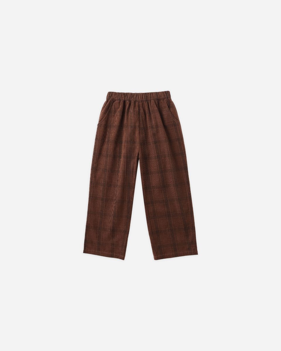 Corduroy Baggy Pant || Brown Plaid