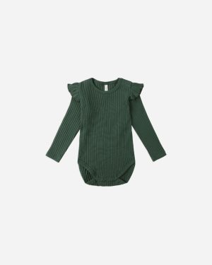 Shoulder Ruffle Bodysuit || Green
