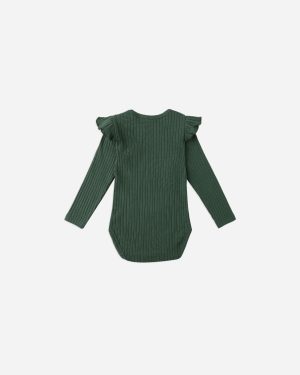 Shoulder Ruffle Bodysuit || Green