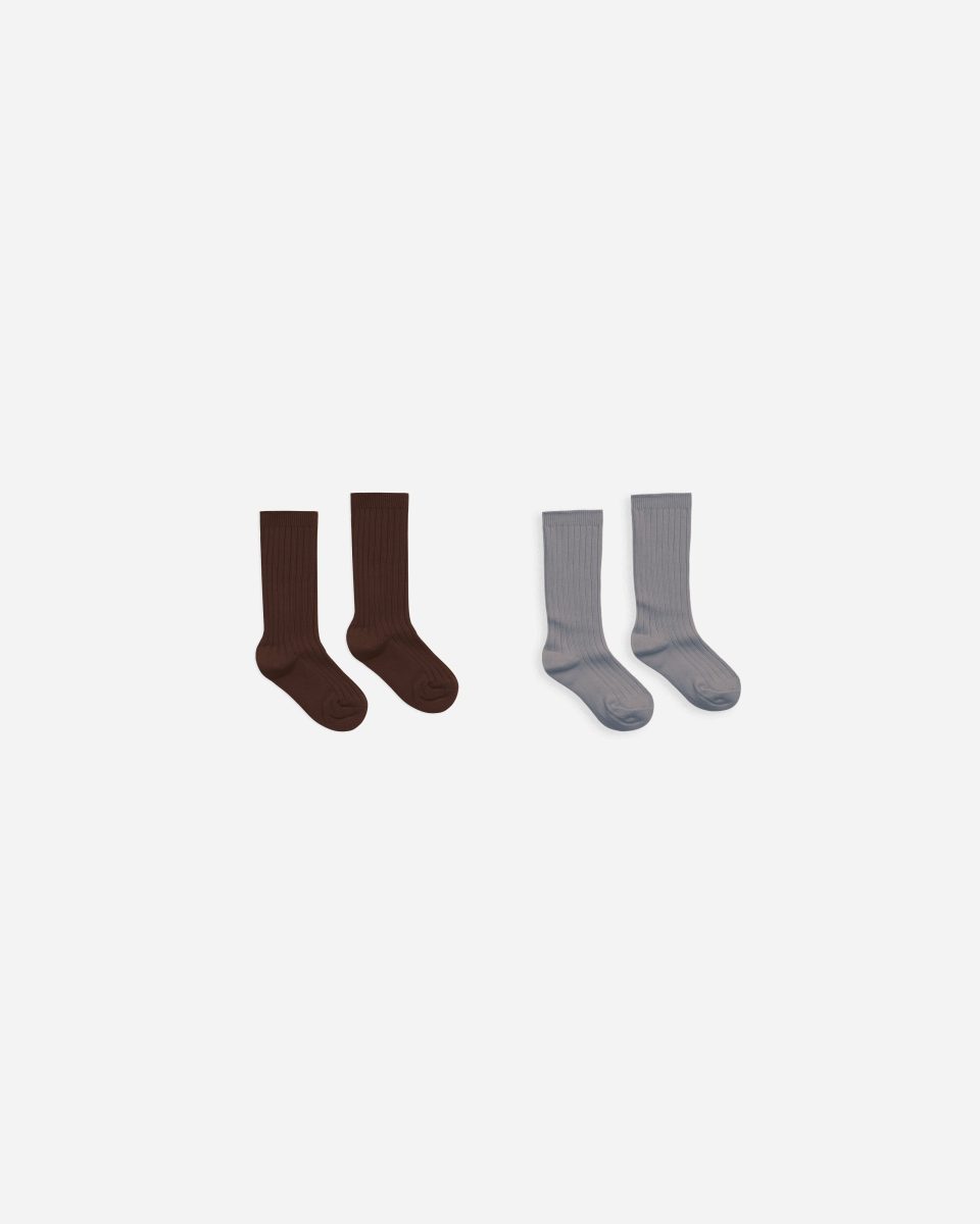 Ribbed Socks || Brown. Dusty Blue