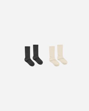 Ribbed Socks || Black. Antique