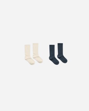 Ribbed Socks || Natural. Navy