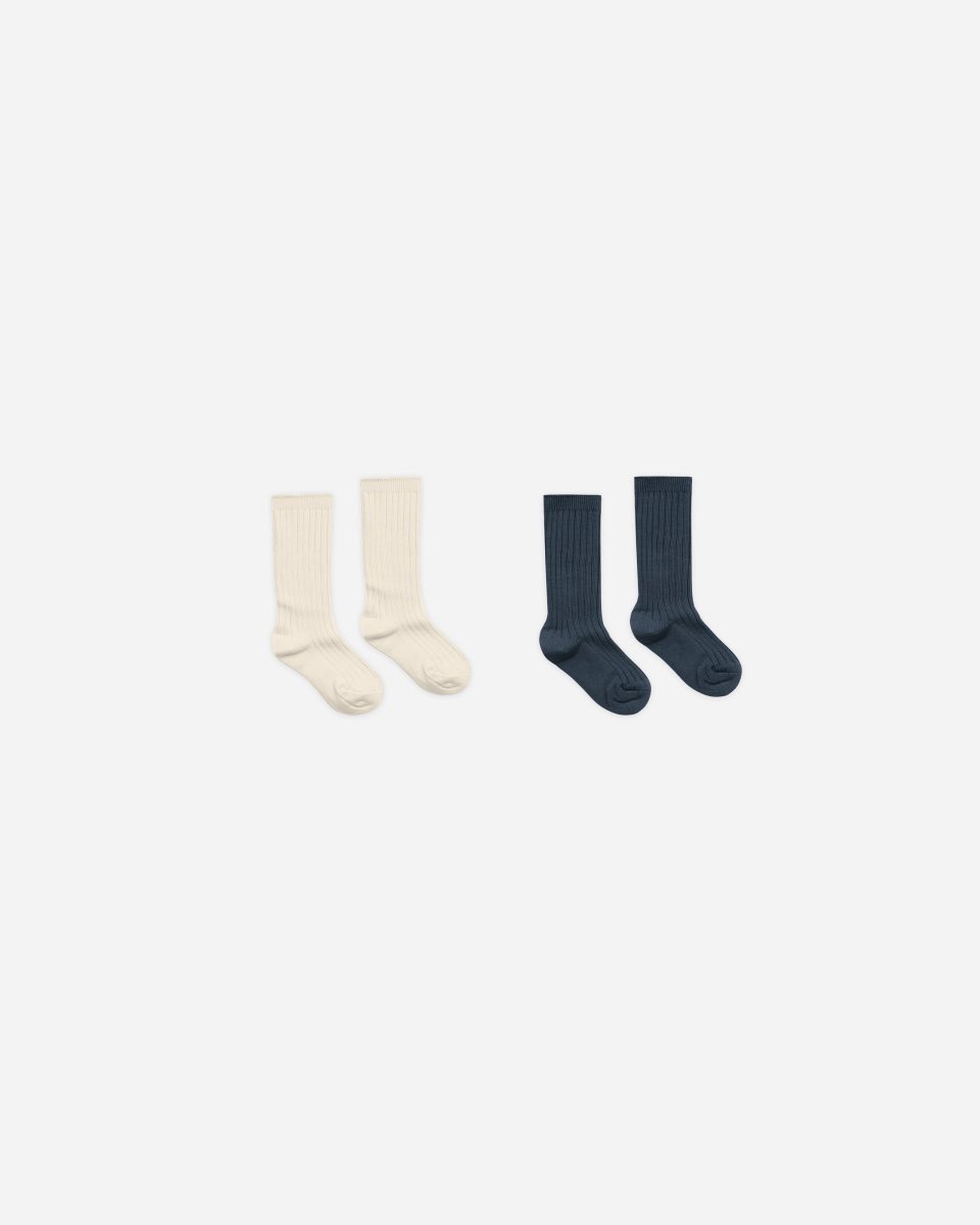 Ribbed Socks || Natural. Navy