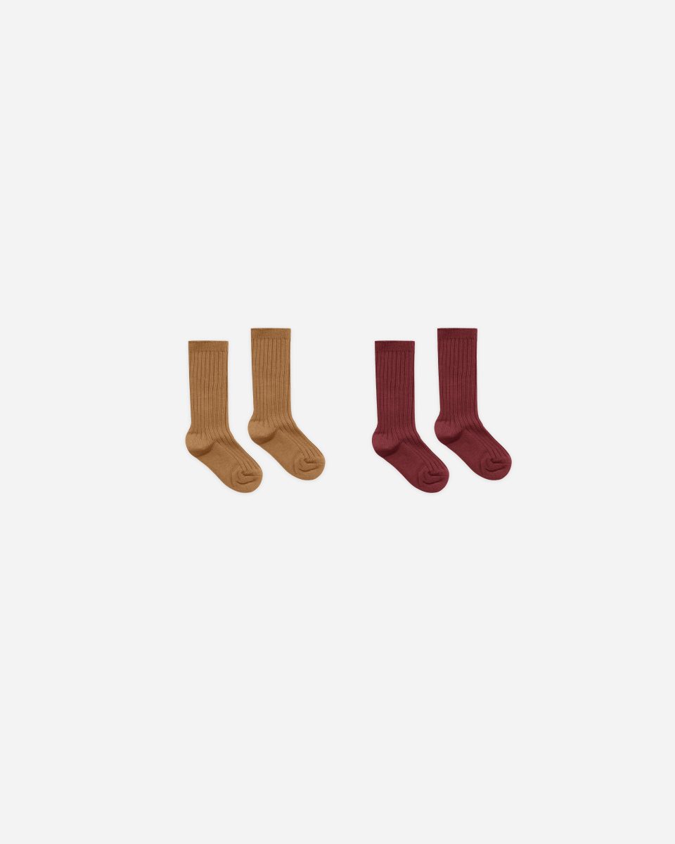 Ribbed Socks || Golden. Burgundy