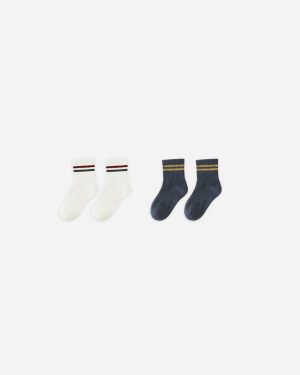 Stripe Socks. 2-pack || Ivory. Navy