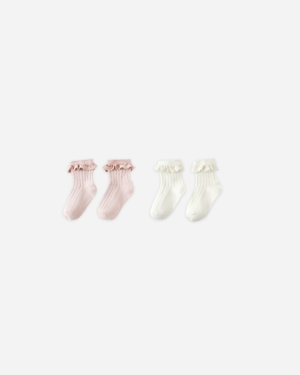 Lace Trim Socks. 2-pack || Blush. Ivory