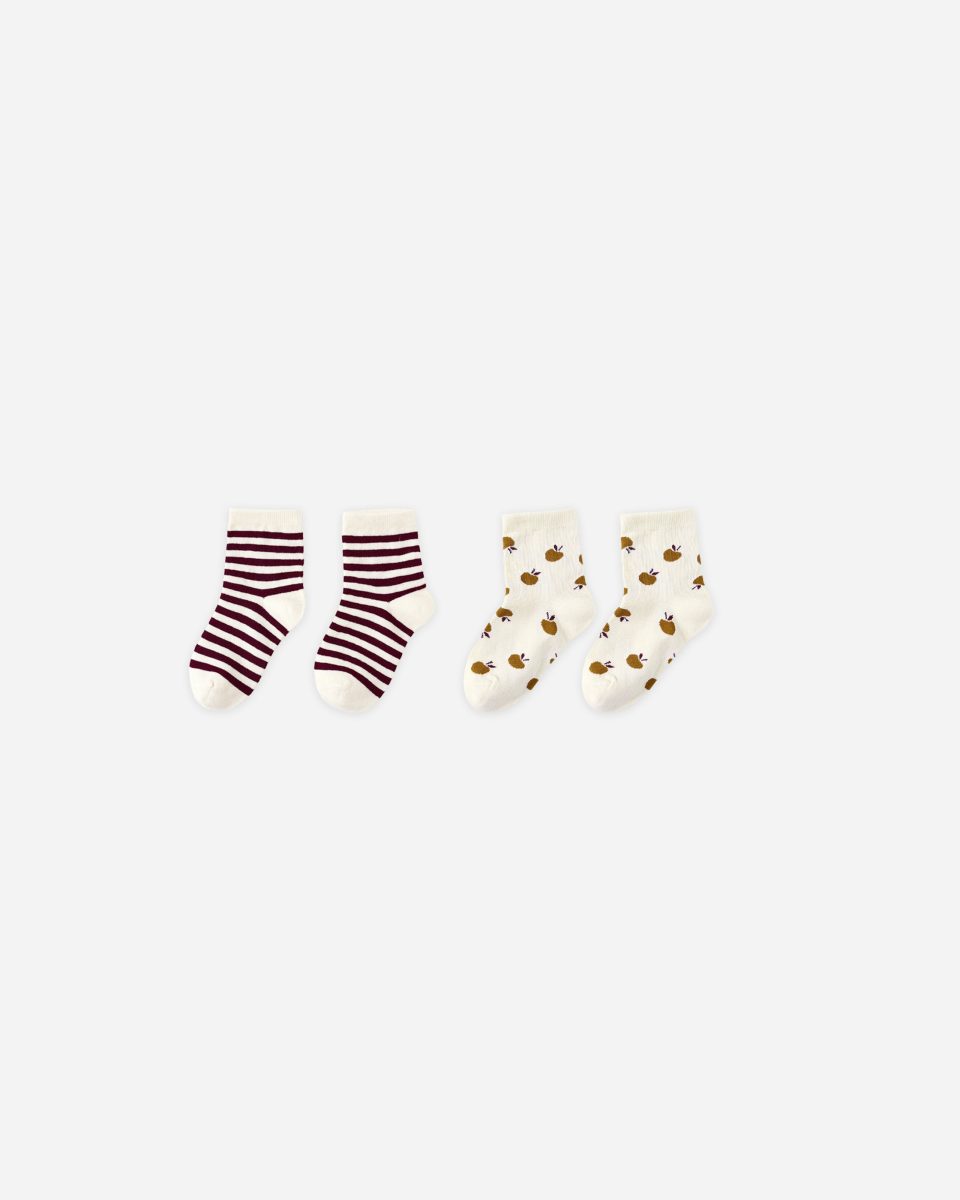 Jacquard Socks. 2-pack || Burgundy Stripe. Apple