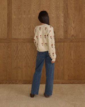 Boxy Crop Cardigan || Winter Daisy Embroidery