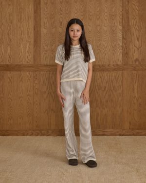 Boxy Crop Knit Tee || Dusty Blue Stripe