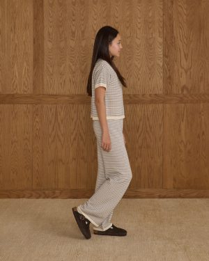 Boxy Crop Knit Tee || Dusty Blue Stripe