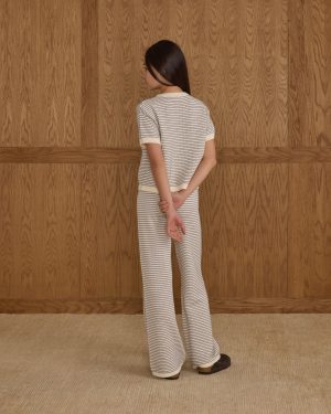 Boxy Crop Knit Tee || Dusty Blue Stripe