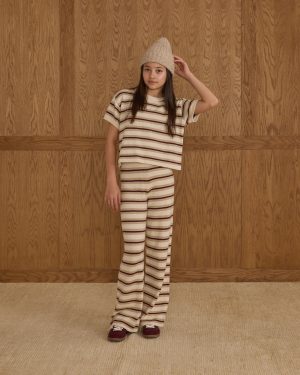 Boxy Crop Knit Tee || Burgundy Stripe