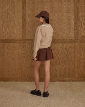 Pleated Denim Skirt || Washed Brown