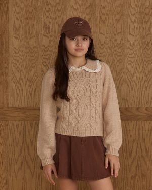 Pleated Denim Skirt || Washed Brown