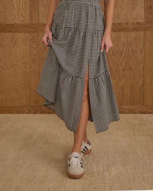 Tiered Midi Skirt | Black Gingham