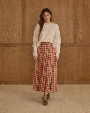 Tiered Midi Skirt | Red Plaid