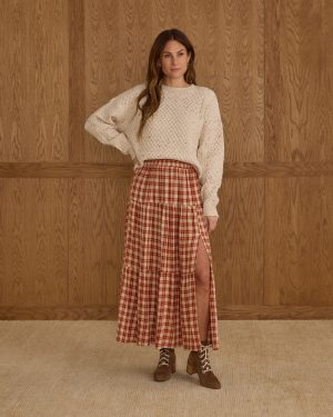 Tiered Midi Skirt | Red Plaid