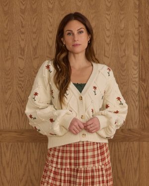 Boxy Crop Cardigan | Winter Daisy Embroidery