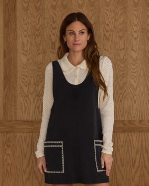 V Neck Overall Dress | Washed Black